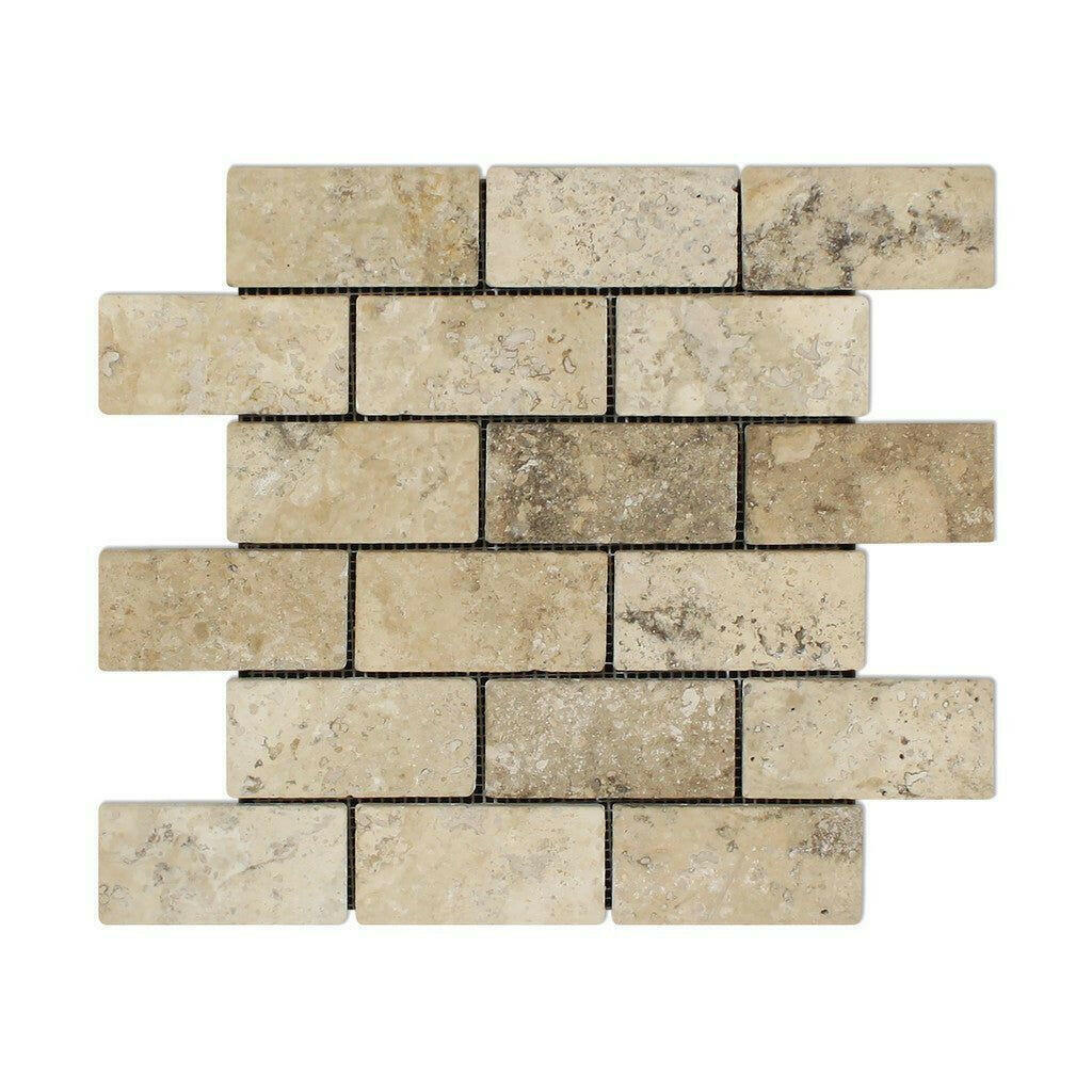 2x4 Philadelphia Travertine Tumbled Brick Mosaic Tile 2x4 Philadelphia Travertine Tumbled Brick Mosaic Tile - American Tile Depot