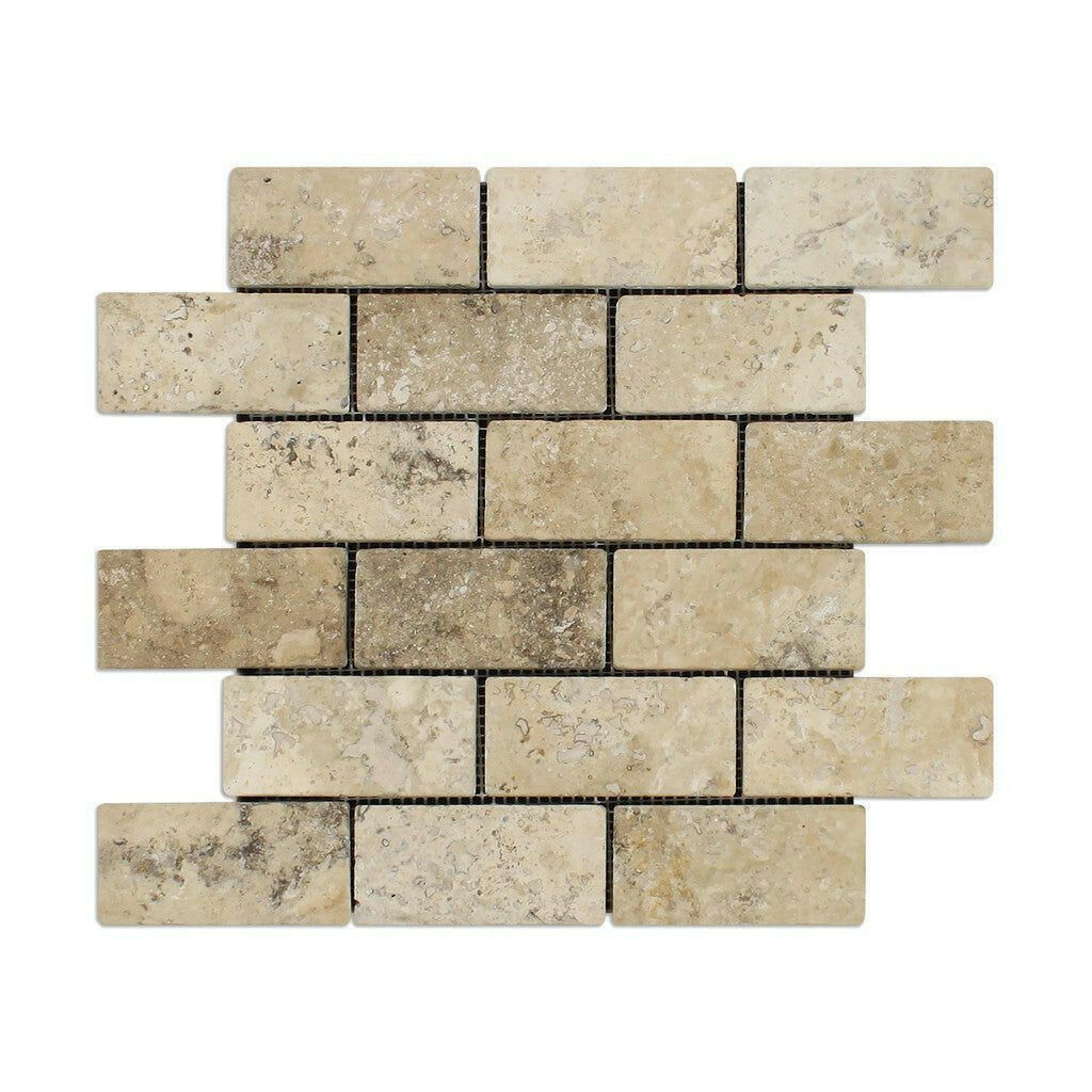 2x4 Philadelphia Travertine Tumbled Brick Mosaic Tile 2x4 Philadelphia Travertine Tumbled Brick Mosaic Tile - American Tile Depot