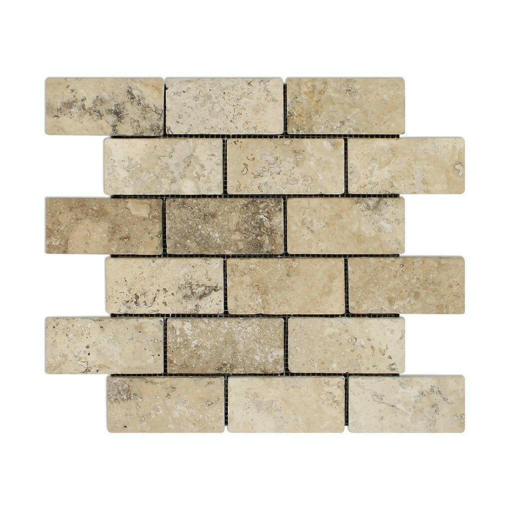 2x4 Philadelphia Travertine Tumbled Brick Mosaic Tile 2x4 Philadelphia Travertine Tumbled Brick Mosaic Tile - American Tile Depot