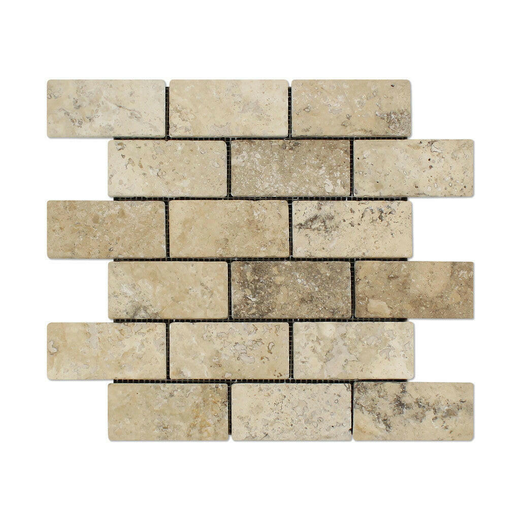 2x4 Philadelphia Travertine Tumbled Brick Mosaic Tile 2x4 Philadelphia Travertine Tumbled Brick Mosaic Tile - American Tile Depot