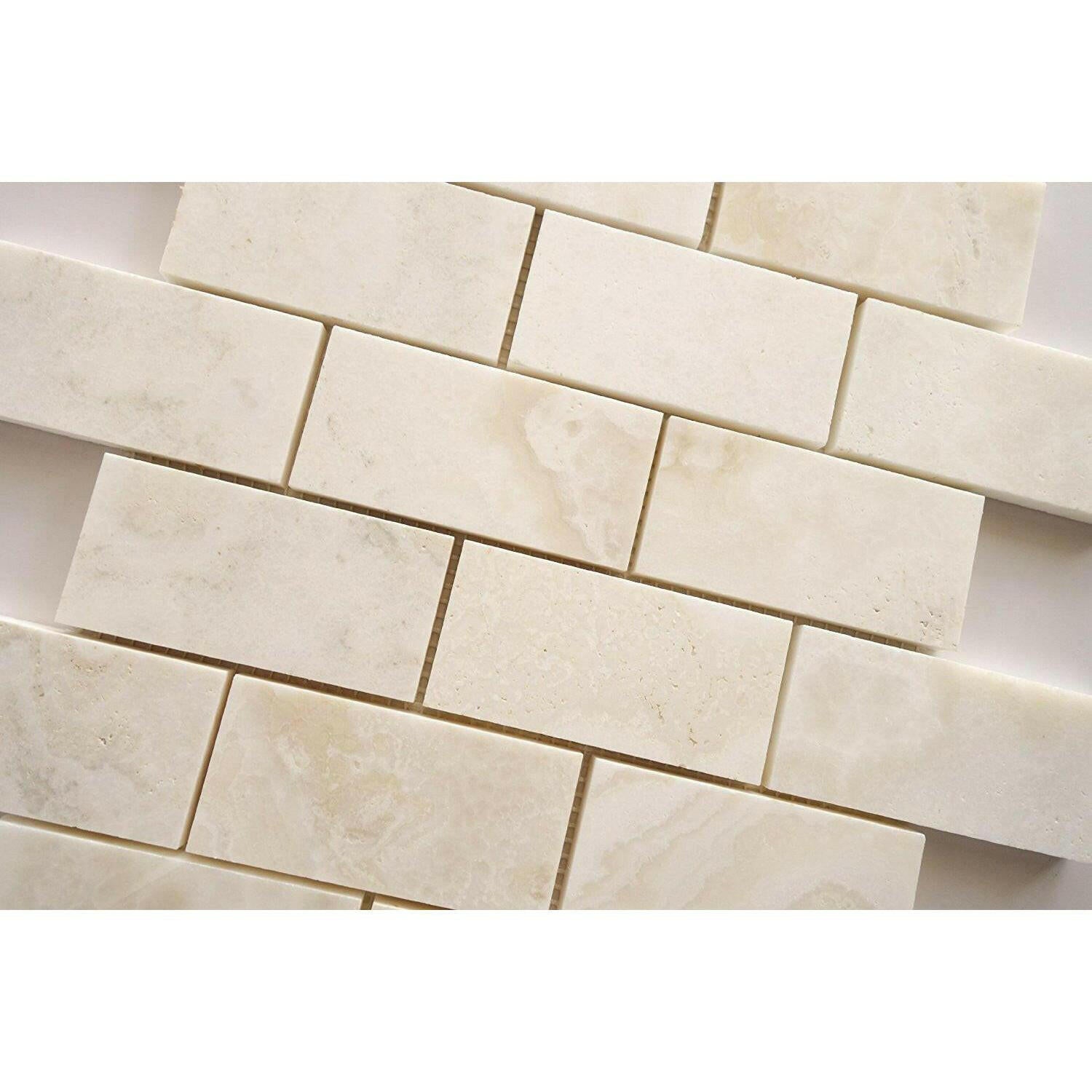 2x4 Premium White Onyx CROSS-CUT Polished Brick Mosaic Tile 2x4 Premium White Onyx CROSS-CUT Polished Brick Mosaic Tile - American Tile Depot