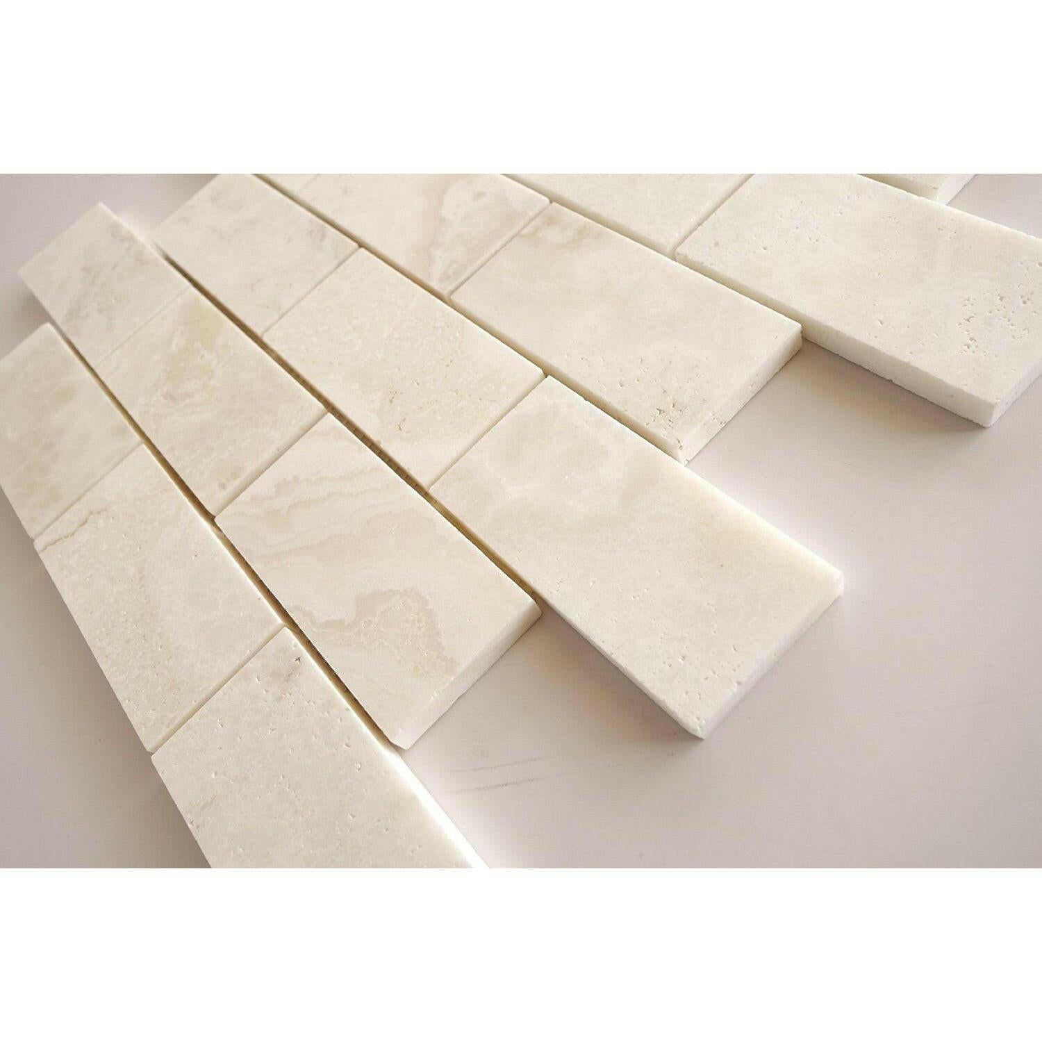 2x4 Premium White Onyx CROSS-CUT Polished Brick Mosaic Tile 2x4 Premium White Onyx CROSS-CUT Polished Brick Mosaic Tile - American Tile Depot