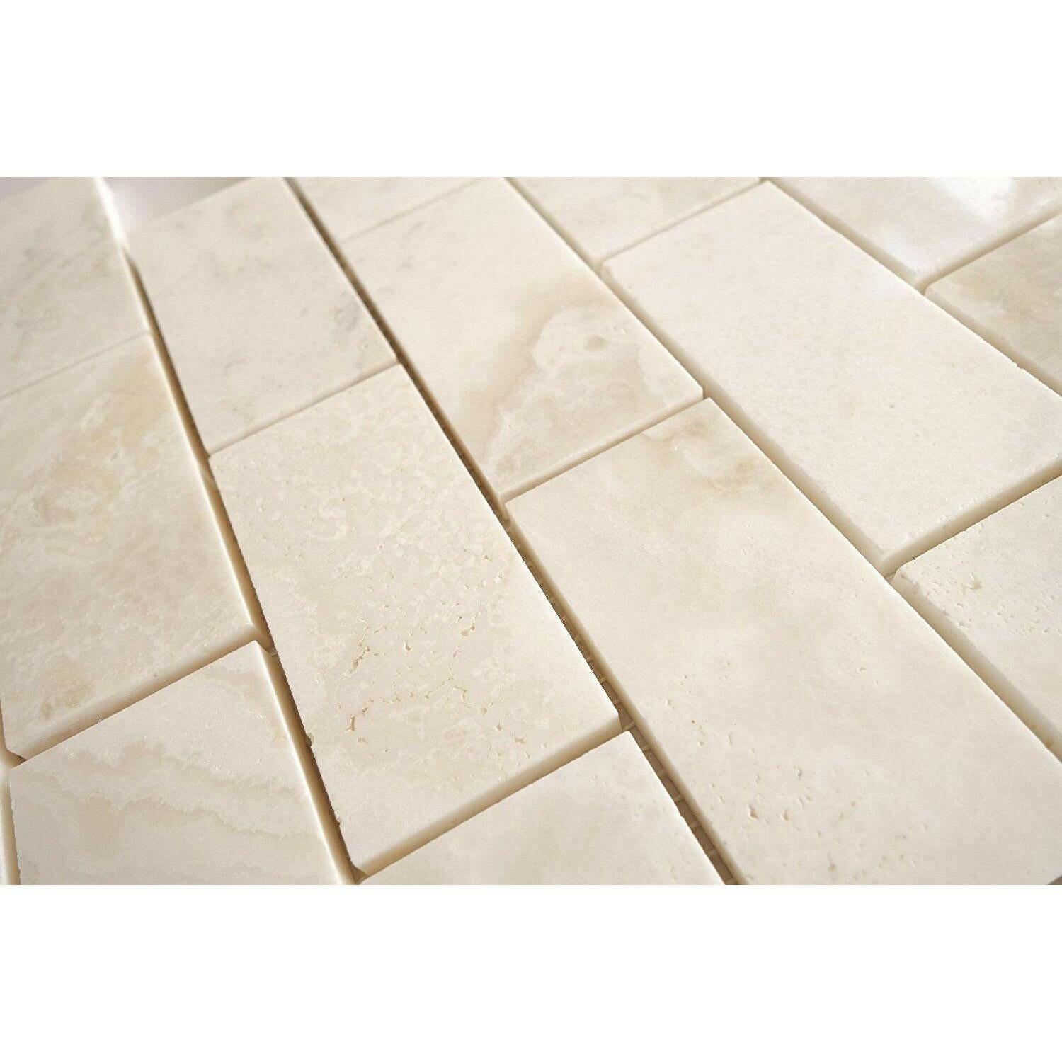 2x4 Premium White Onyx CROSS-CUT Polished Brick Mosaic Tile 2x4 Premium White Onyx CROSS-CUT Polished Brick Mosaic Tile - American Tile Depot
