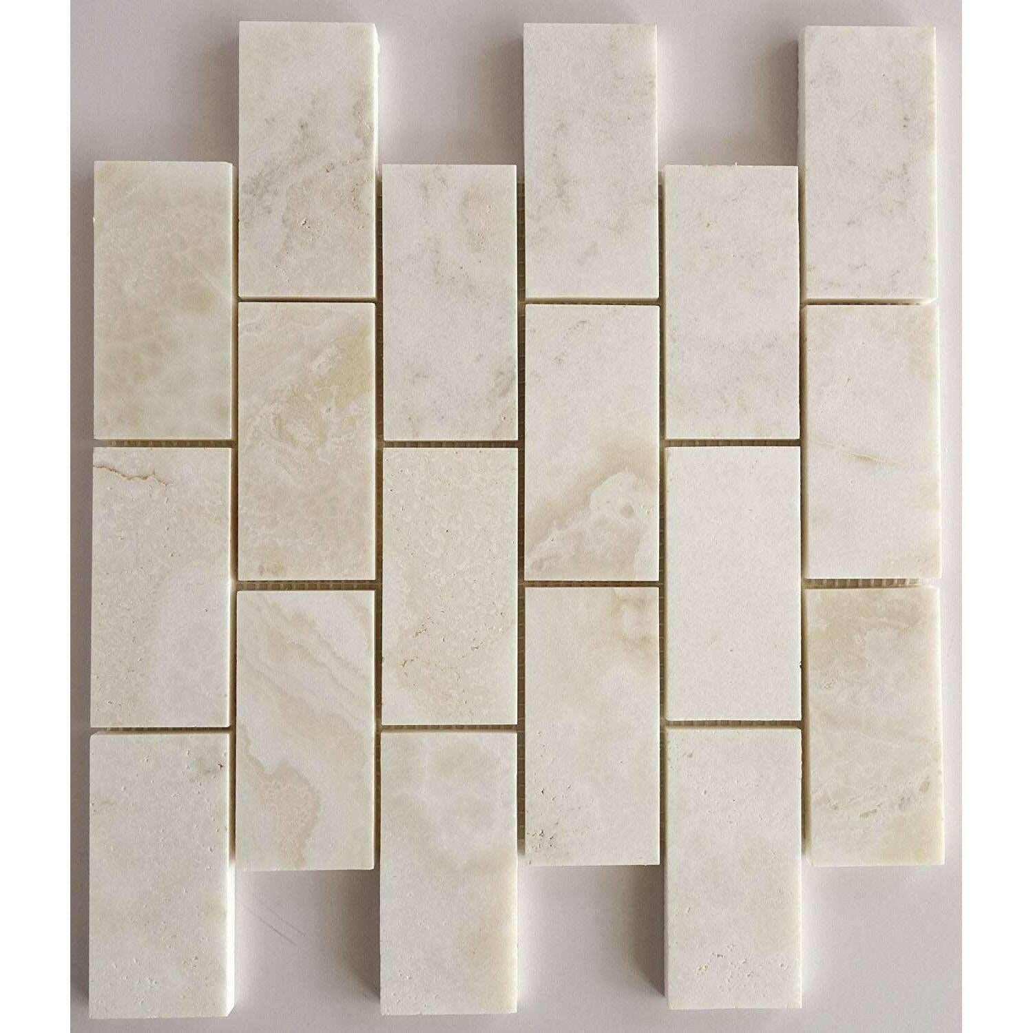 2x4 Premium White Onyx CROSS-CUT Polished Brick Mosaic Tile 2x4 Premium White Onyx CROSS-CUT Polished Brick Mosaic Tile - American Tile Depot