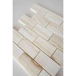 2x4 Premium White Onyx VEIN-CUT Polished Brick Mosaic Tile 2x4 Premium White Onyx VEIN-CUT Polished Brick Mosaic Tile - American Tile Depot