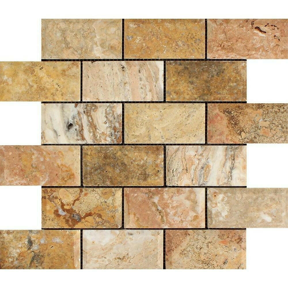 2x4 Scabos Travertine Honed & Beveled Brick Mosaic 2x4 Scabos Travertine Honed & Beveled Brick Mosaic - American Tile Depot