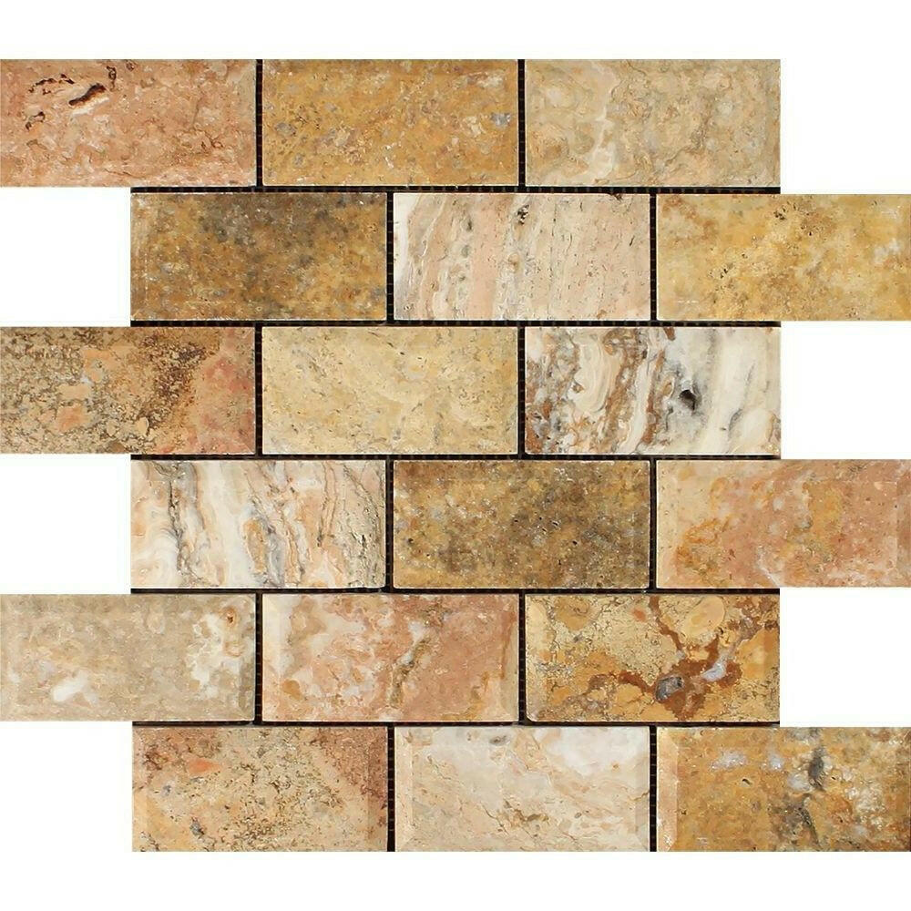 2x4 Scabos Travertine Honed & Beveled Brick Mosaic 2x4 Scabos Travertine Honed & Beveled Brick Mosaic - American Tile Depot