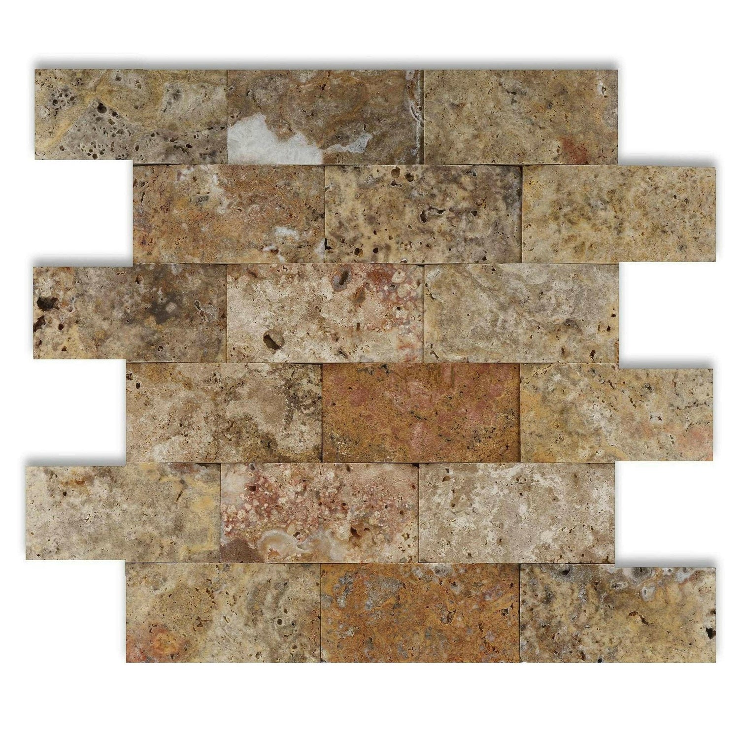 2x4 Scabos Travertine Honed CNC Arched 3D Brick Mosaic Tile 2x4 Scabos Travertine Honed CNC Arched 3D Brick Mosaic Tile - American Tile Depot