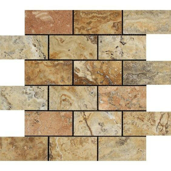 2x4 Scabos Travertine Polished Brick Mosaic Tile 2x4 Scabos Travertine Polished Brick Mosaic Tile - American Tile Depot