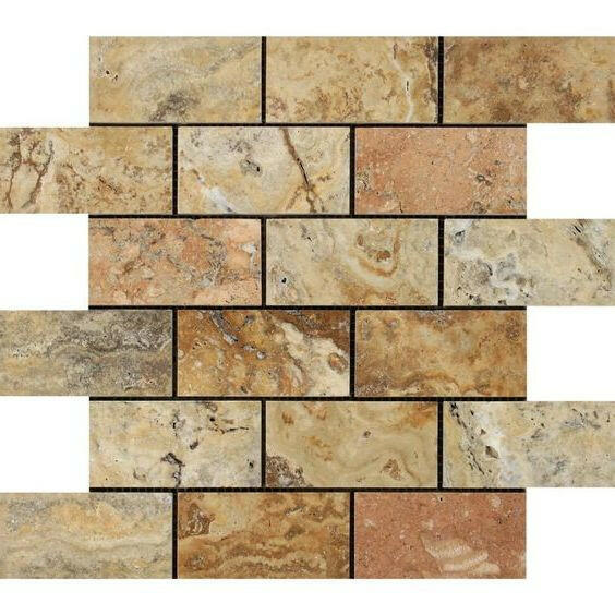 2x4 Scabos Travertine Polished Brick Mosaic Tile 2x4 Scabos Travertine Polished Brick Mosaic Tile - American Tile Depot