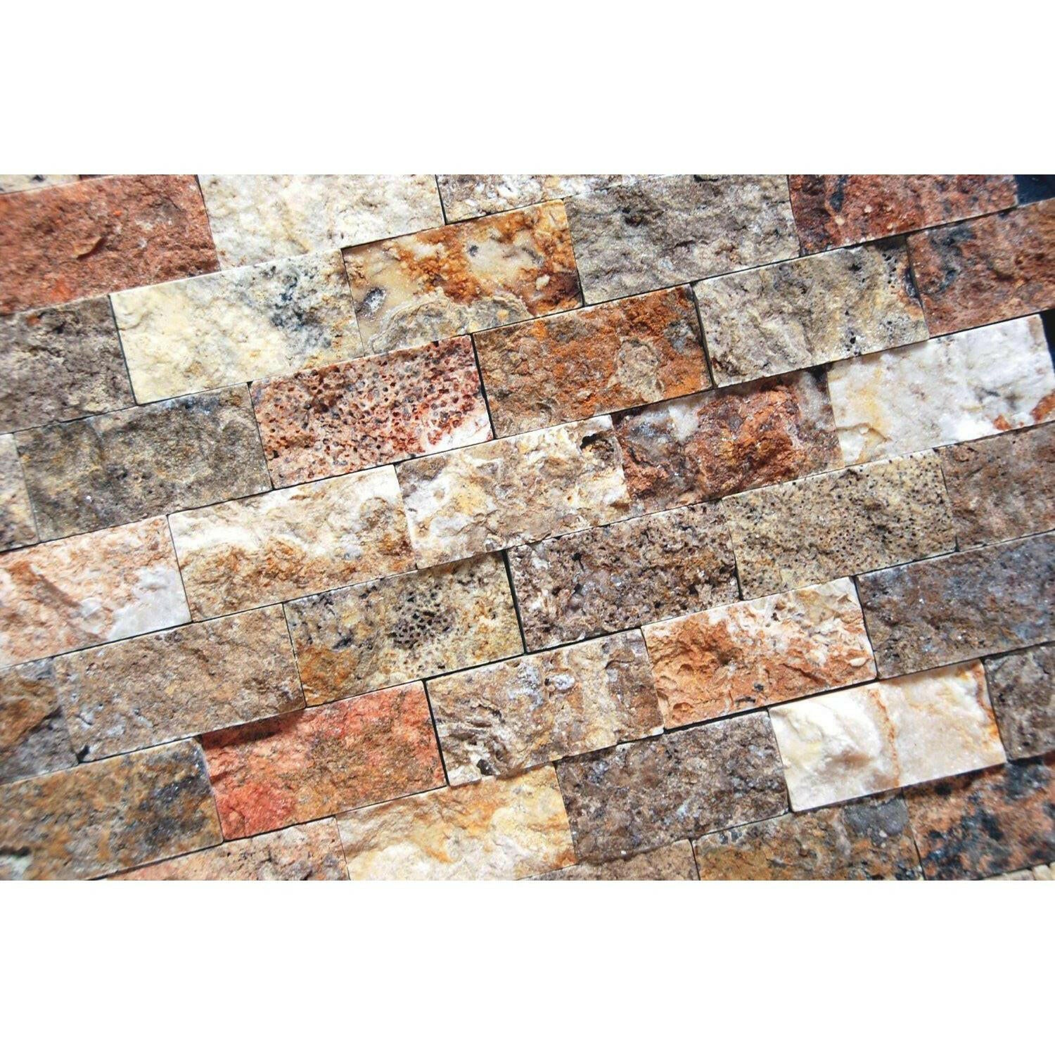 2x4 Scabos Travertine Split-Faced Brick Mosaic Tile 2x4 Scabos Travertine Split-Faced Brick Mosaic Tile - American Tile Depot