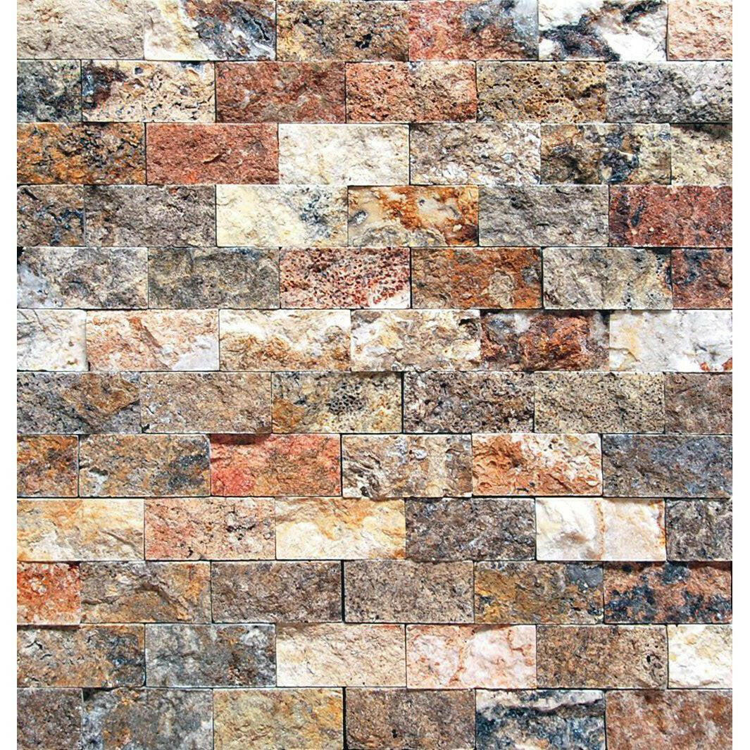 2x4 Scabos Travertine Split-Faced Brick Mosaic Tile 2x4 Scabos Travertine Split-Faced Brick Mosaic Tile - American Tile Depot
