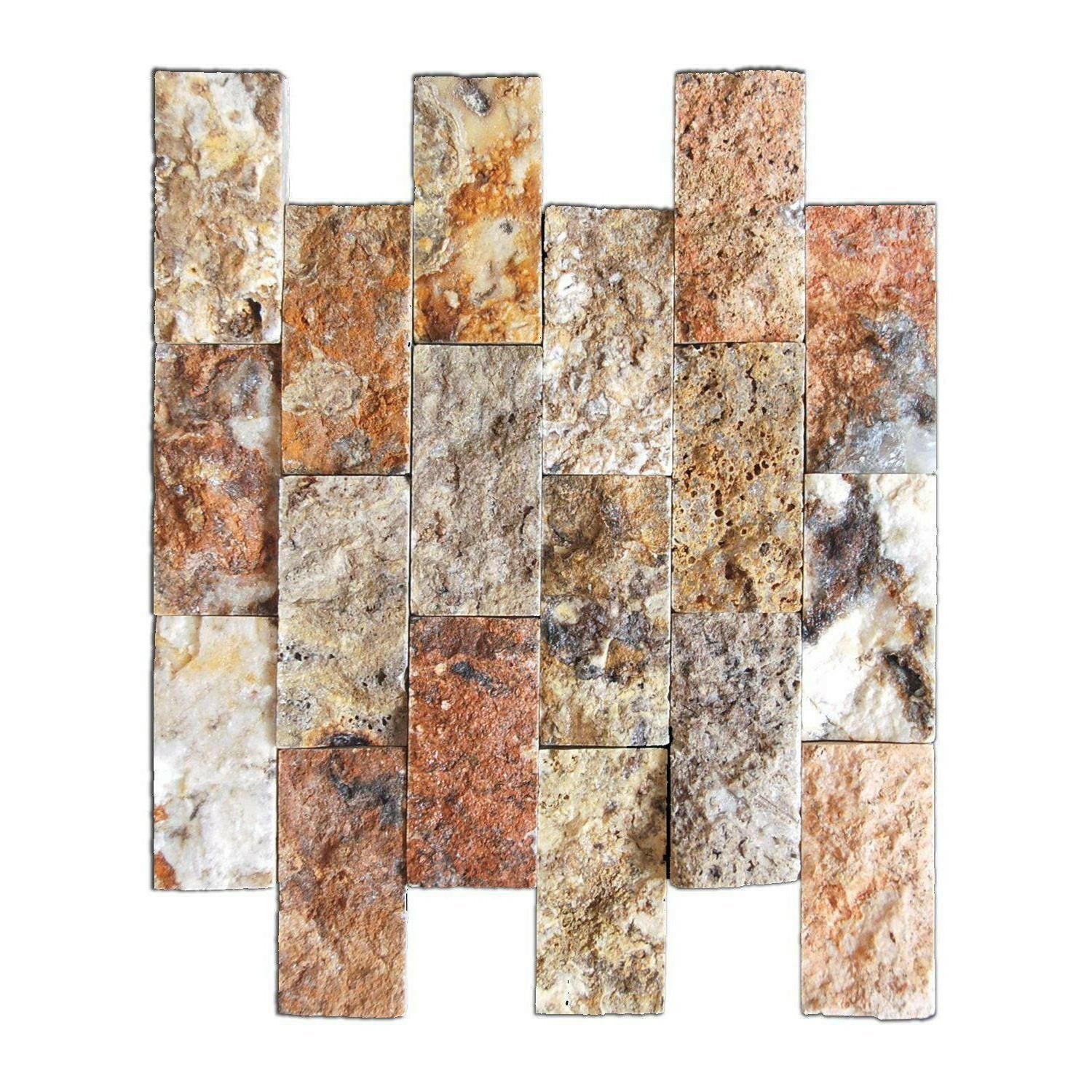 2x4 Scabos Travertine Split-Faced Brick Mosaic Tile 2x4 Scabos Travertine Split-Faced Brick Mosaic Tile - American Tile Depot
