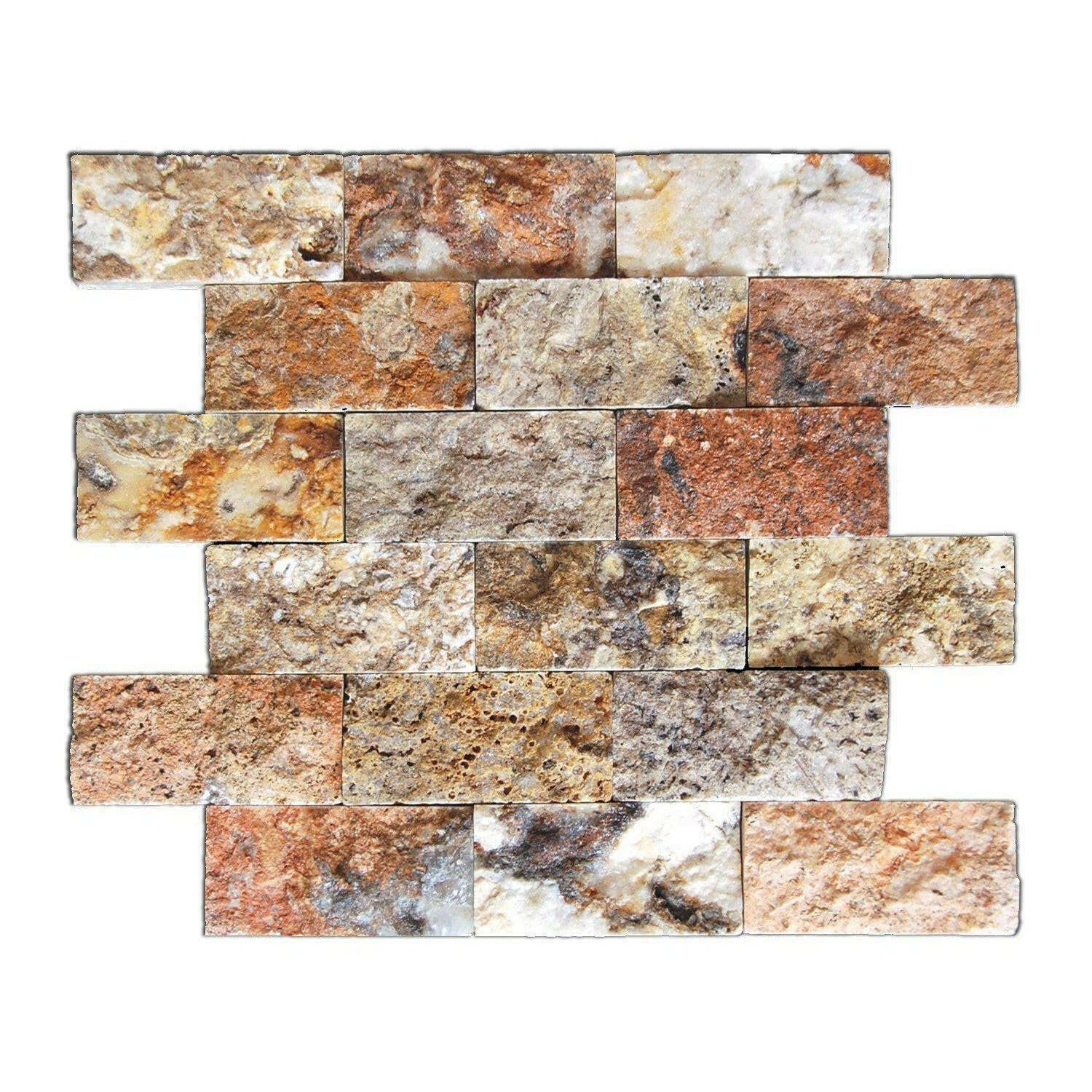 2x4 Scabos Travertine Split-Faced Brick Mosaic Tile 2x4 Scabos Travertine Split-Faced Brick Mosaic Tile - American Tile Depot