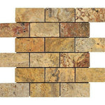 2x4 Scabos Travertine Tumbled Brick Mosaic Tile 2x4 Scabos Travertine Tumbled Brick Mosaic Tile - American Tile Depot