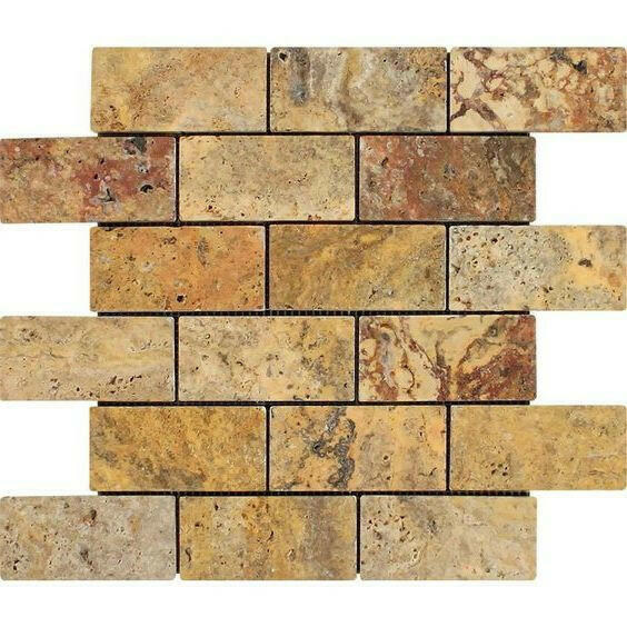 2x4 Scabos Travertine Tumbled Brick Mosaic Tile 2x4 Scabos Travertine Tumbled Brick Mosaic Tile - American Tile Depot