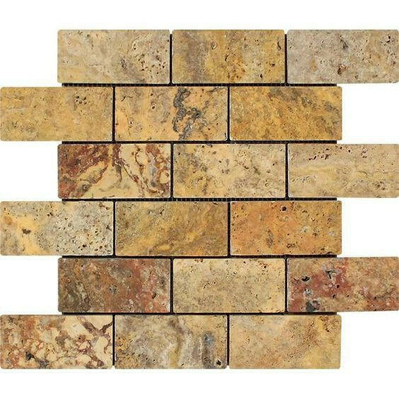 2x4 Scabos Travertine Tumbled Brick Mosaic Tile 2x4 Scabos Travertine Tumbled Brick Mosaic Tile - American Tile Depot