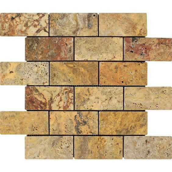 2x4 Scabos Travertine Tumbled Brick Mosaic Tile 2x4 Scabos Travertine Tumbled Brick Mosaic Tile - American Tile Depot