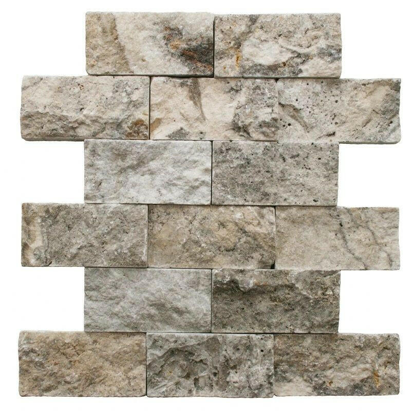 2x4 Silver Travertine Split-Faced Mosaic Tile 2x4 Silver Travertine Split-Faced Mosaic Tile - American Tile Depot
