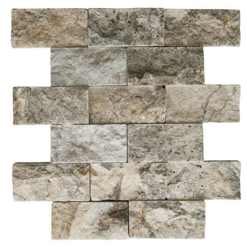 2x4 Silver Travertine Split-Faced Mosaic Tile 2x4 Silver Travertine Split-Faced Mosaic Tile - American Tile Depot