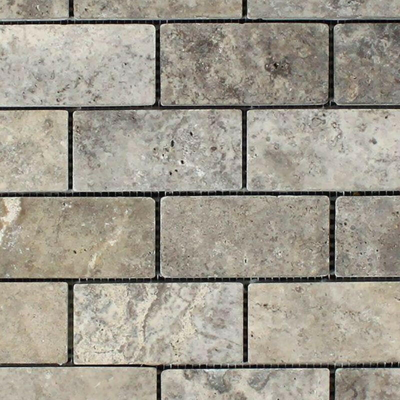 2x4 Silver Travertine Tumbled Mosaic Tile 2x4 Silver Travertine Tumbled Mosaic Tile - American Tile Depot