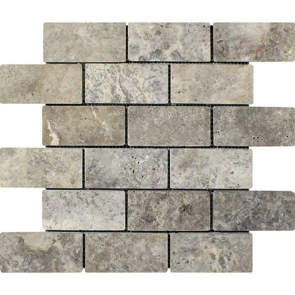 2x4 Silver Travertine Tumbled Mosaic Tile 2x4 Silver Travertine Tumbled Mosaic Tile - American Tile Depot