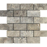 2x4 Silver Travertine Tumbled Mosaic Tile 2x4 Silver Travertine Tumbled Mosaic Tile - American Tile Depot