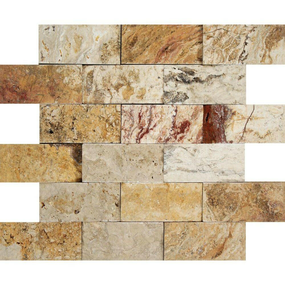 2x4 Valencia Travertine Split-Faced Brick Mosaic Tile 2x4 Valencia Travertine Split-Faced Brick Mosaic Tile - American Tile Depot