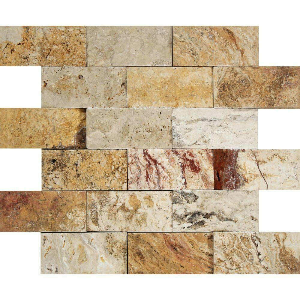 2x4 Valencia Travertine Split-Faced Brick Mosaic Tile 2x4 Valencia Travertine Split-Faced Brick Mosaic Tile - American Tile Depot