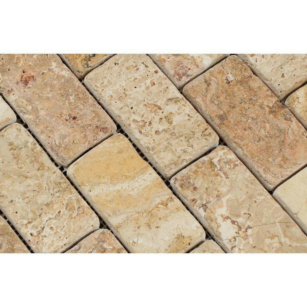 2x4 Valencia Travertine Tumbled Mosaic Tile 2x4 Valencia Travertine Tumbled Mosaic Tile - American Tile Depot