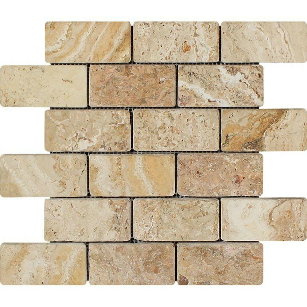 2x4 Valencia Travertine Tumbled Mosaic Tile 2x4 Valencia Travertine Tumbled Mosaic Tile - American Tile Depot