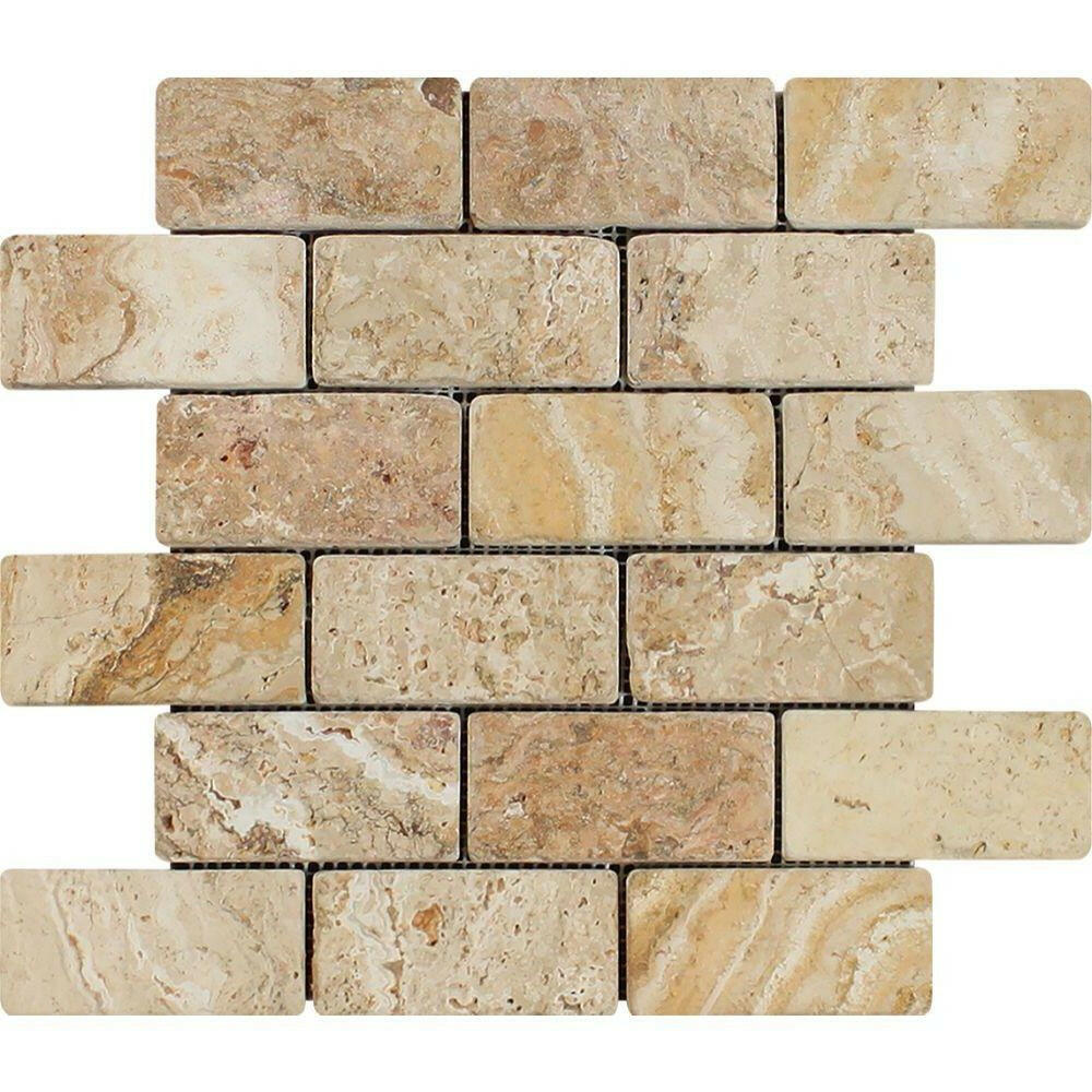 2x4 Valencia Travertine Tumbled Mosaic Tile 2x4 Valencia Travertine Tumbled Mosaic Tile - American Tile Depot
