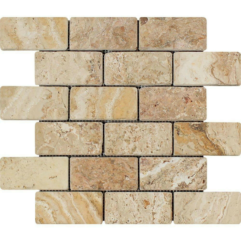 2x4 Valencia Travertine Tumbled Mosaic Tile 2x4 Valencia Travertine Tumbled Mosaic Tile - American Tile Depot