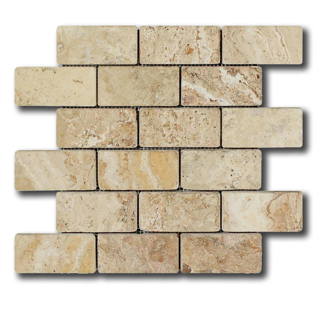 2x4 Valencia Travertine Tumbled Mosaic Tile 2x4 Valencia Travertine Tumbled Mosaic Tile - American Tile Depot