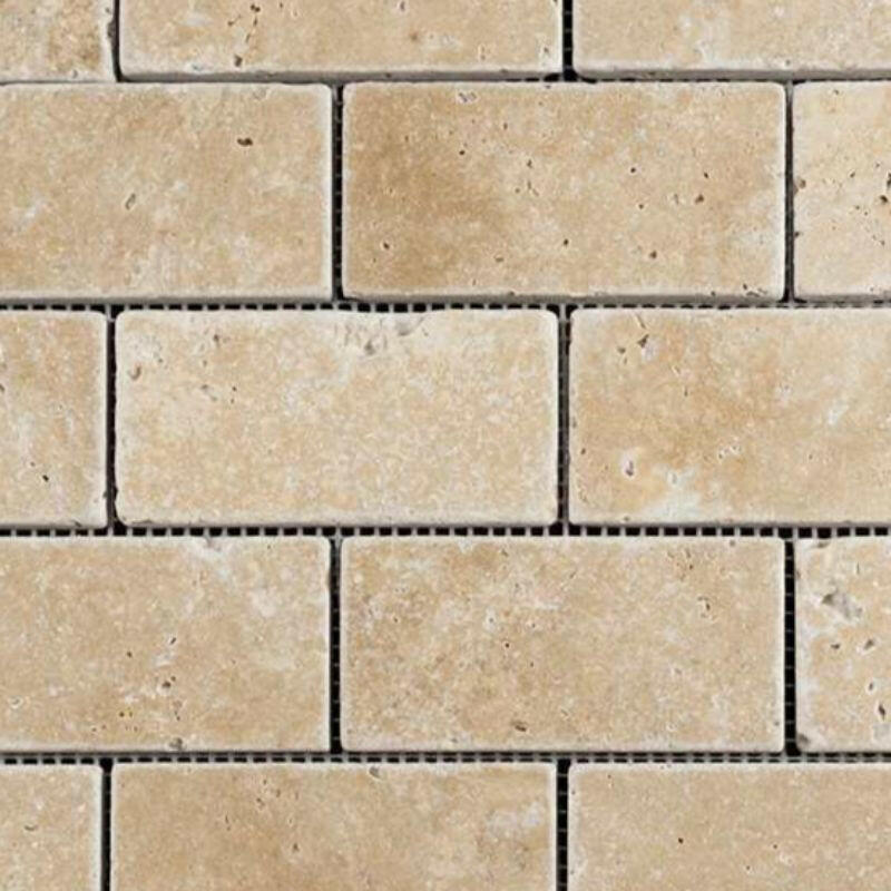 2x4 Walnut Travertine Tumbled Brick Mosaic Tile - American Tile Depot