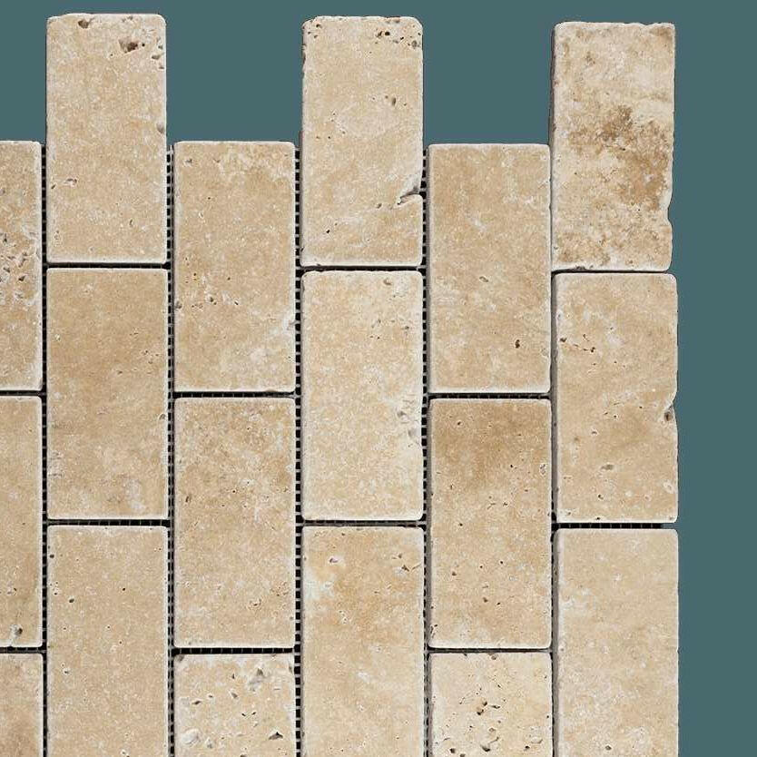 2x4 Walnut Travertine Tumbled Brick Mosaic Tile - American Tile Depot