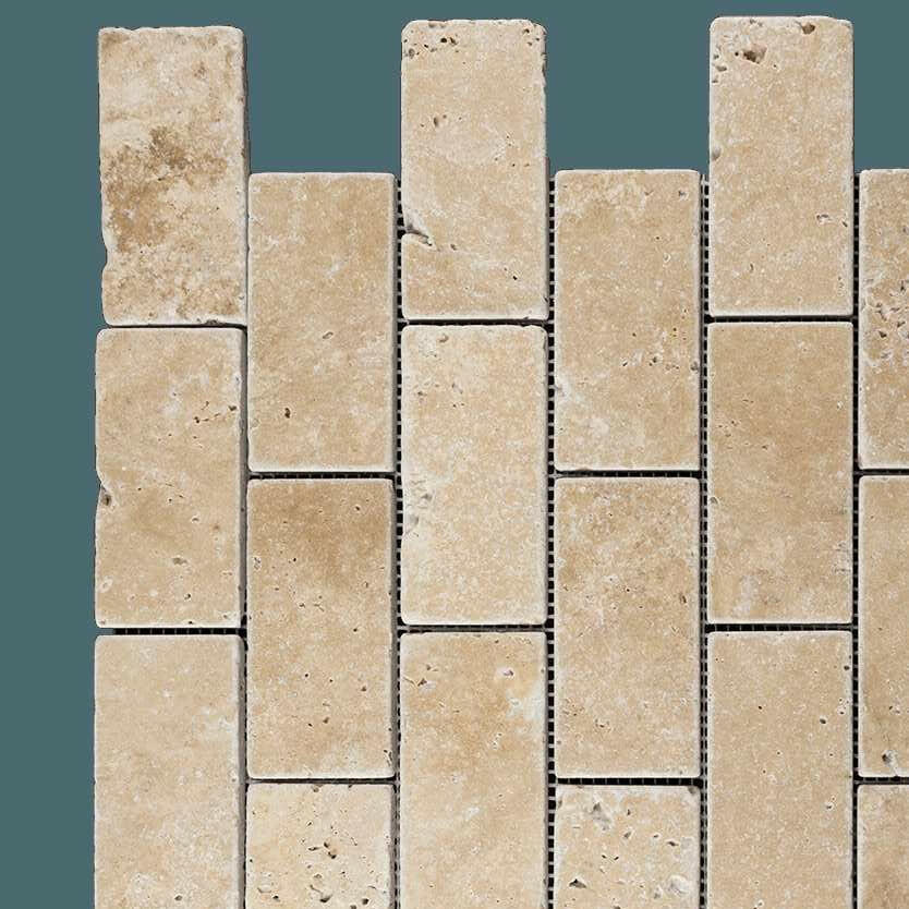 2x4 Walnut Travertine Tumbled Brick Mosaic Tile - American Tile Depot
