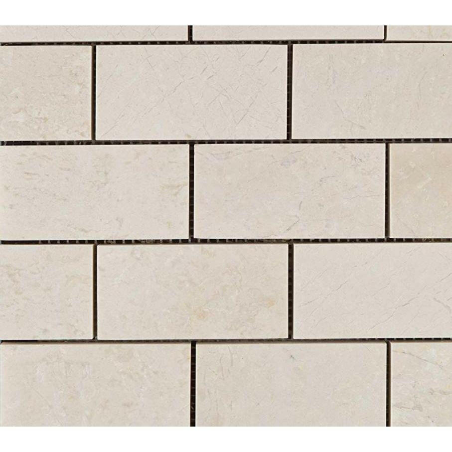 2x4 White Pearl / Botticino Marble Polished Brick Mosaic Tile 2x4 White Pearl / Botticino Marble Polished Brick Mosaic Tile - American Tile Depot