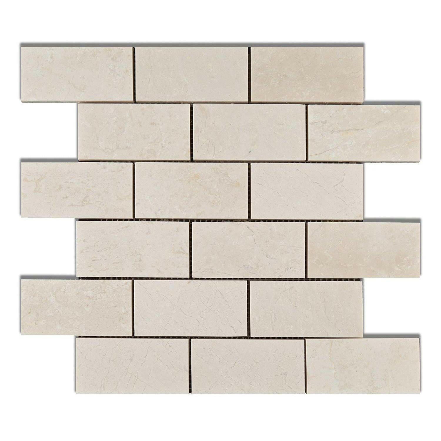 2x4 White Pearl / Botticino Marble Polished Brick Mosaic Tile 2x4 White Pearl / Botticino Marble Polished Brick Mosaic Tile - American Tile Depot