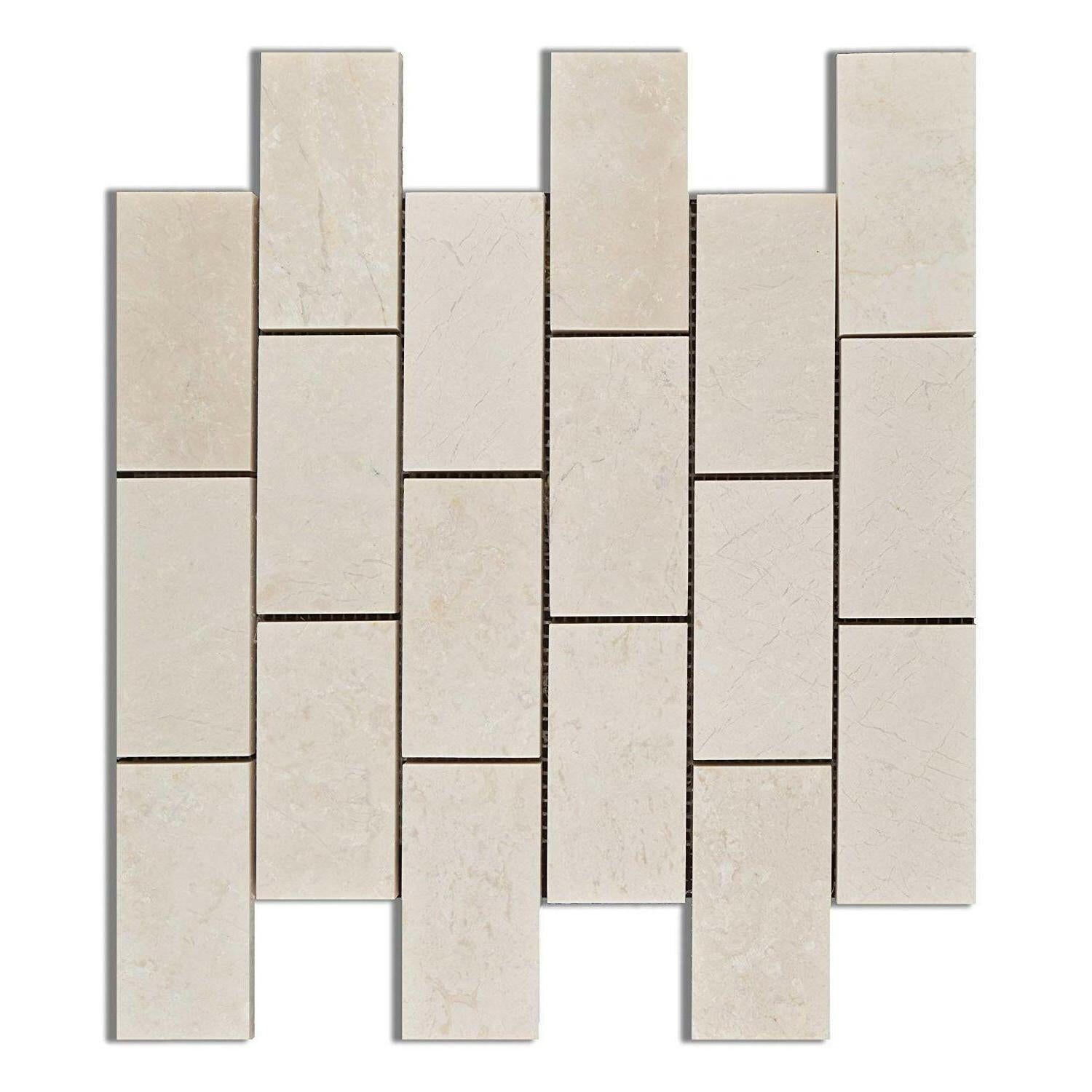 2x4 White Pearl / Botticino Marble Polished Brick Mosaic Tile 2x4 White Pearl / Botticino Marble Polished Brick Mosaic Tile - American Tile Depot