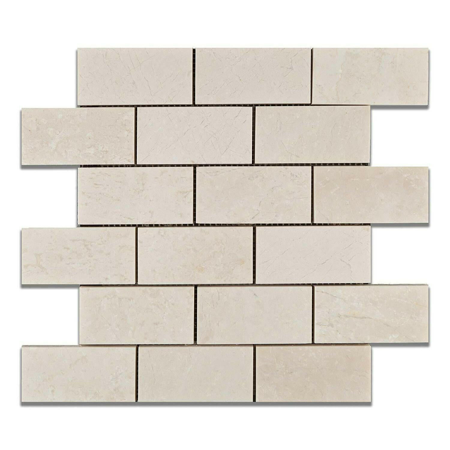 2x4 White Pearl / Botticino Marble Polished Brick Mosaic Tile 2x4 White Pearl / Botticino Marble Polished Brick Mosaic Tile - American Tile Depot