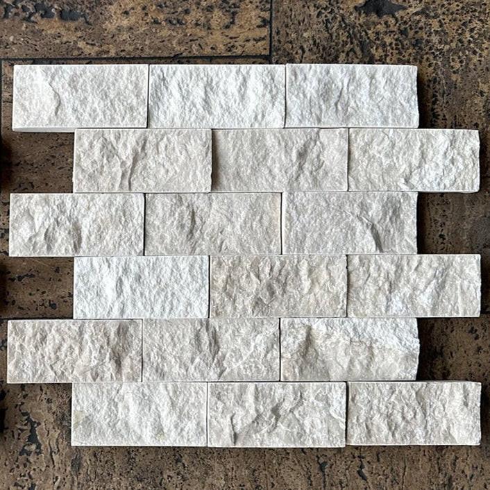 2x4 White Pearl / Botticino Marble Split-Faced Mosaic Tile 2x4 White Pearl / Botticino Marble Split-Faced Mosaic Tile - American Tile Depot