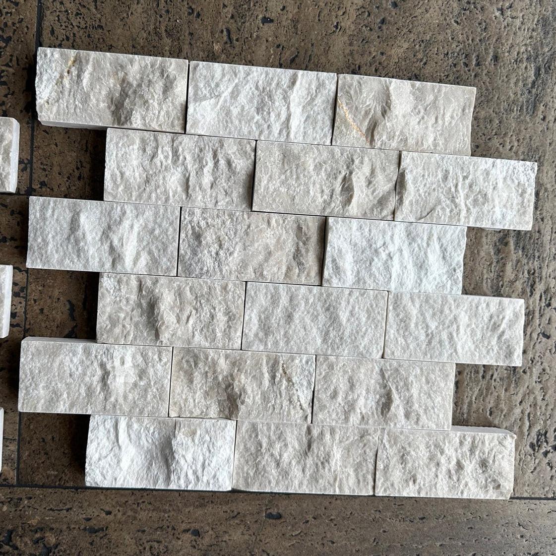 2x4 White Pearl / Botticino Marble Split-Faced Mosaic Tile 2x4 White Pearl / Botticino Marble Split-Faced Mosaic Tile - American Tile Depot
