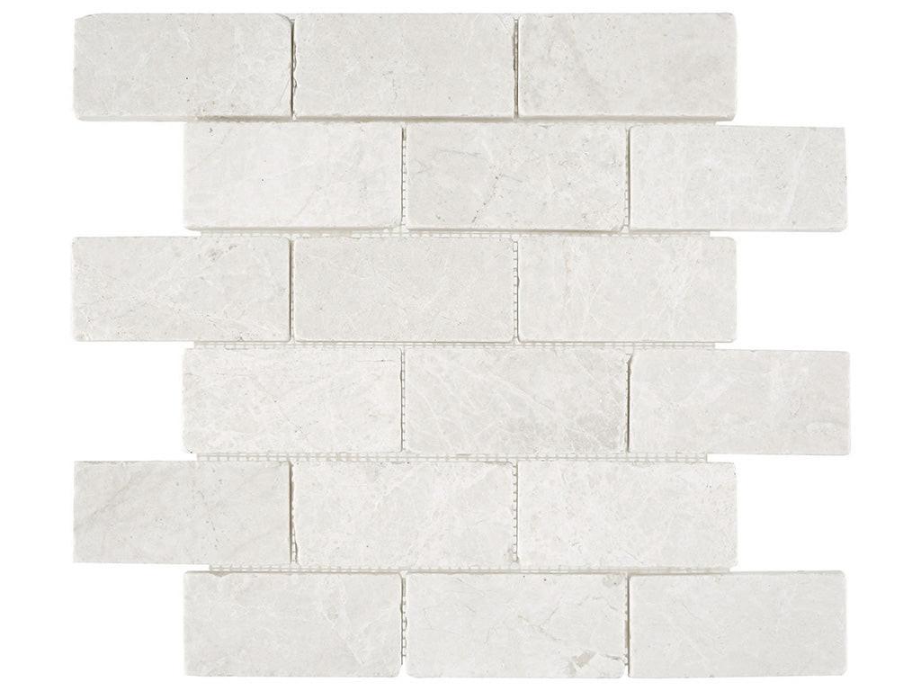 2x4 White Pearl / Botticino Marble Tumbled Brick Mosaic Tile 2x4 White Pearl / Botticino Marble Tumbled Brick Mosaic Tile - American Tile Depot