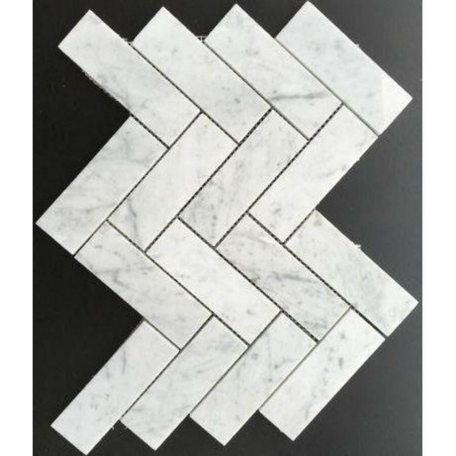 2x6 Carrara White Marble Honed Herringbone Mosaic Tile 2x6 Carrara White Marble Honed Herringbone Mosaic Tile - American Tile Depot
