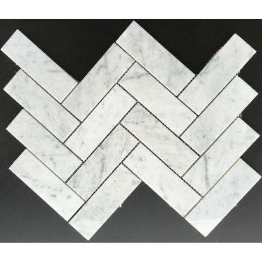 2x6 Carrara White Marble Honed Herringbone Mosaic Tile 2x6 Carrara White Marble Honed Herringbone Mosaic Tile - American Tile Depot