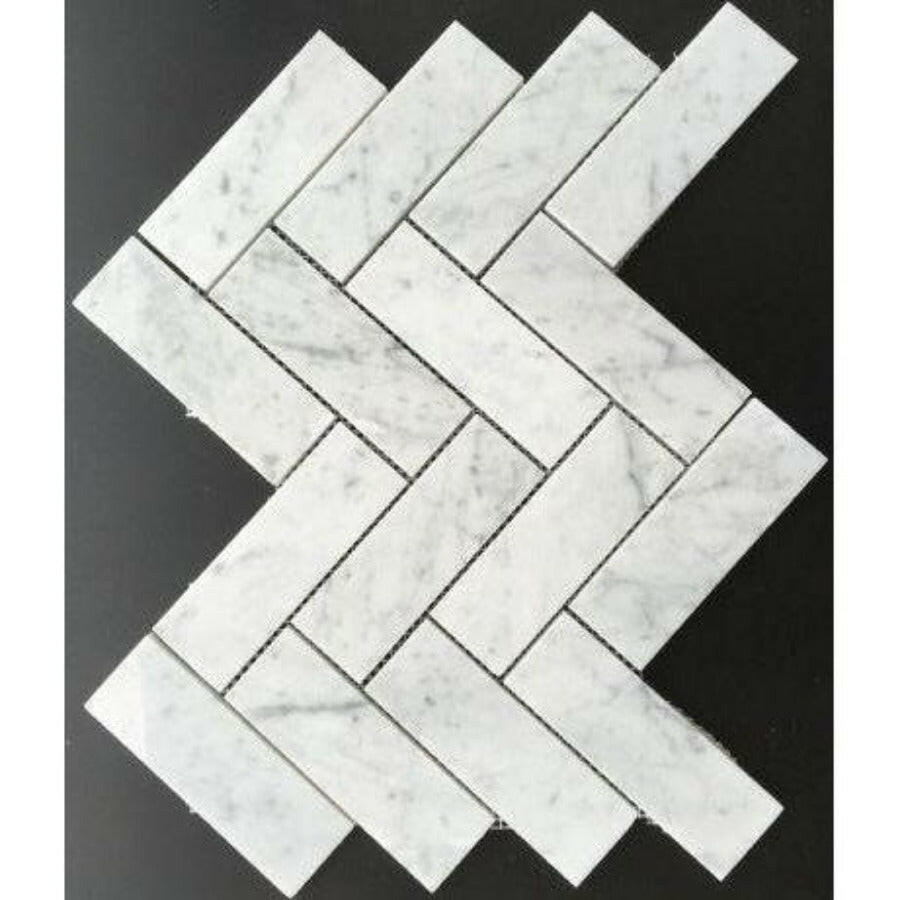 2x6 Carrara White Marble Honed Herringbone Mosaic Tile 2x6 Carrara White Marble Honed Herringbone Mosaic Tile - American Tile Depot