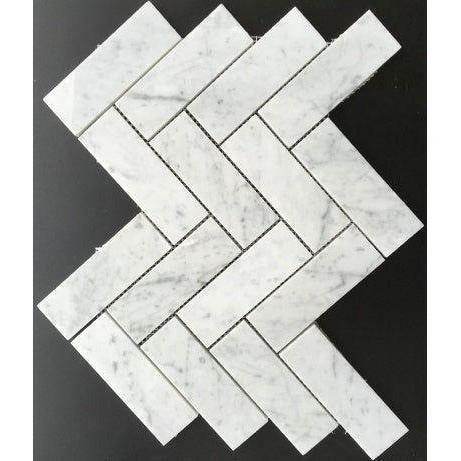 2x6 Carrara White Marble Honed Herringbone Mosaic Tile 2x6 Carrara White Marble Honed Herringbone Mosaic Tile - American Tile Depot