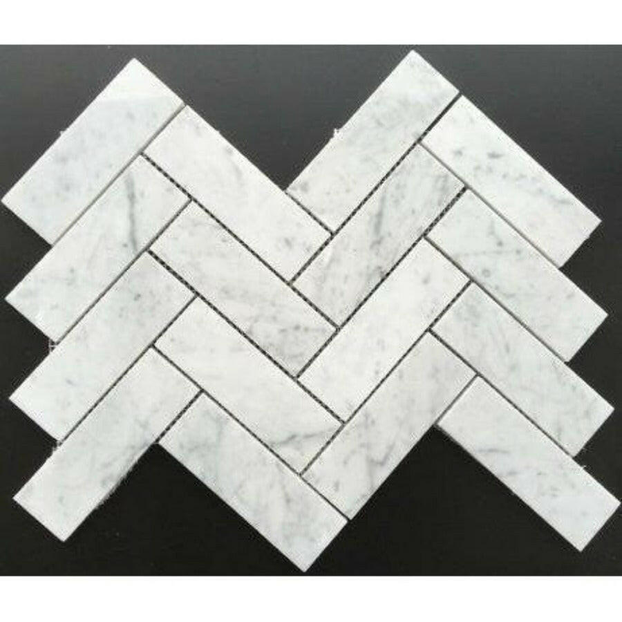 2x6 Carrara White Marble Honed Herringbone Mosaic Tile 2x6 Carrara White Marble Honed Herringbone Mosaic Tile - American Tile Depot