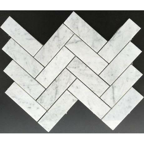 2x6 Carrara White Marble Polished Herringbone Mosaic Tile 2x6 Carrara White Marble Polished Herringbone Mosaic Tile - American Tile Depot